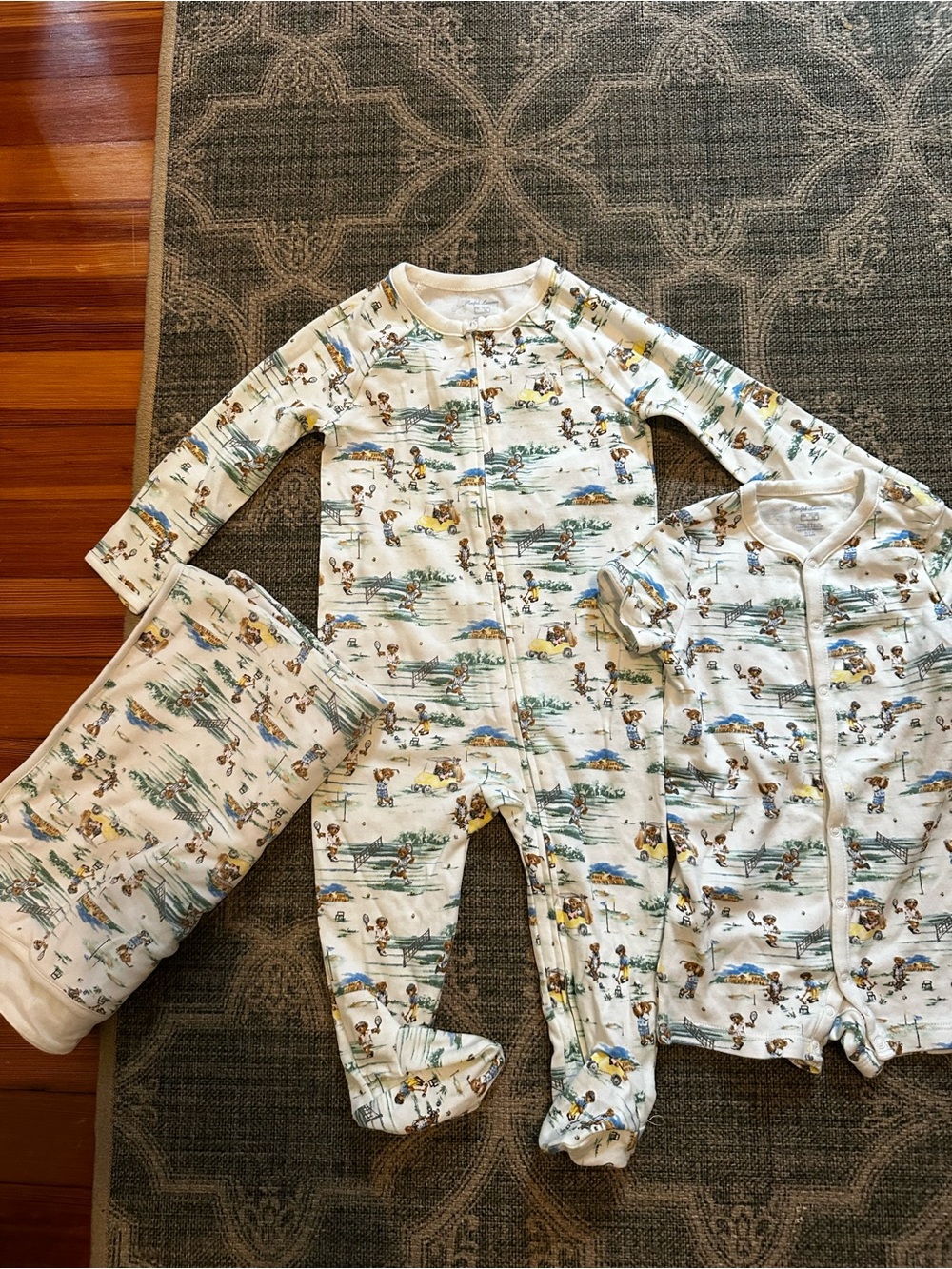Ralph Lauren Cream Footed One-Piece and Romper Set with Blanket 9M